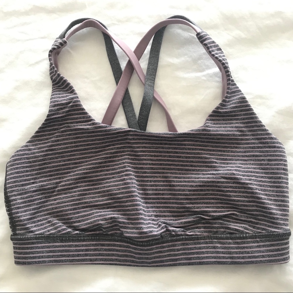Lululemon Energy Bra, size 6, mauve & gray stripe